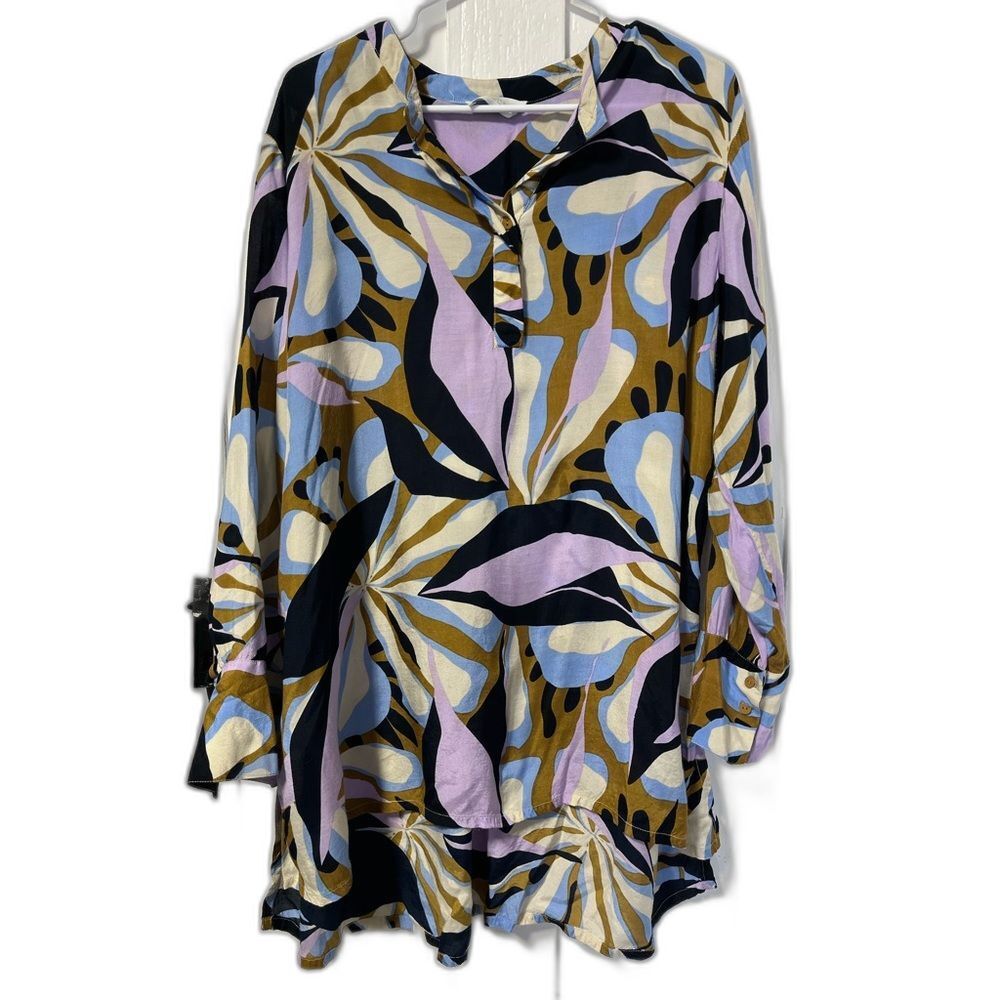 Noen Floral art to wear long sleeve abstract blouse tunic size large